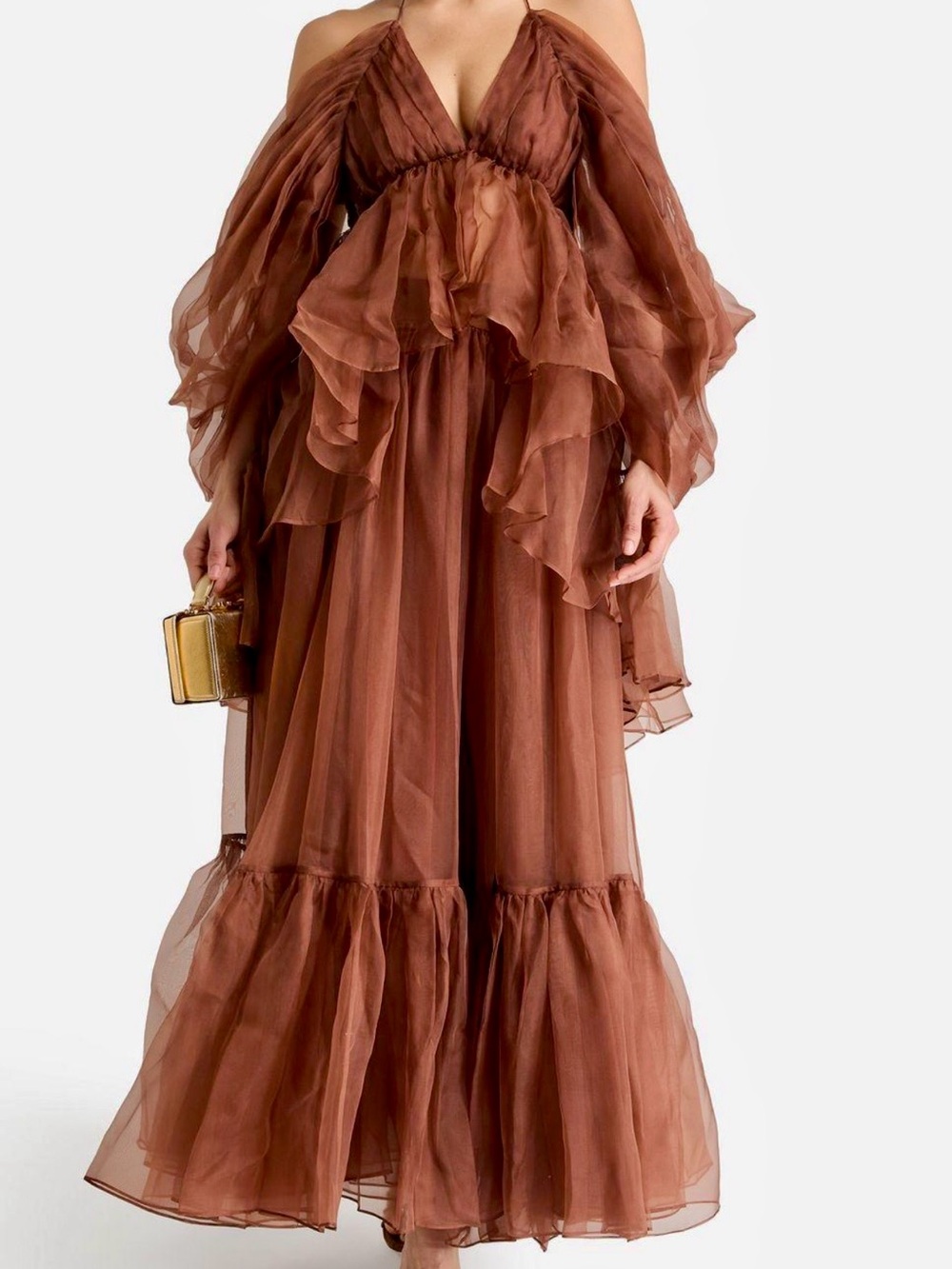 Zimmermann Brown Ruffled Organza Maxi Skirt Set